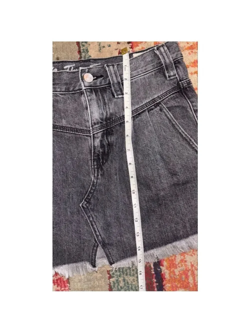 Free People Y2K Boho Western Mini Skirt- Sidecar Distressed Black Denim size 25